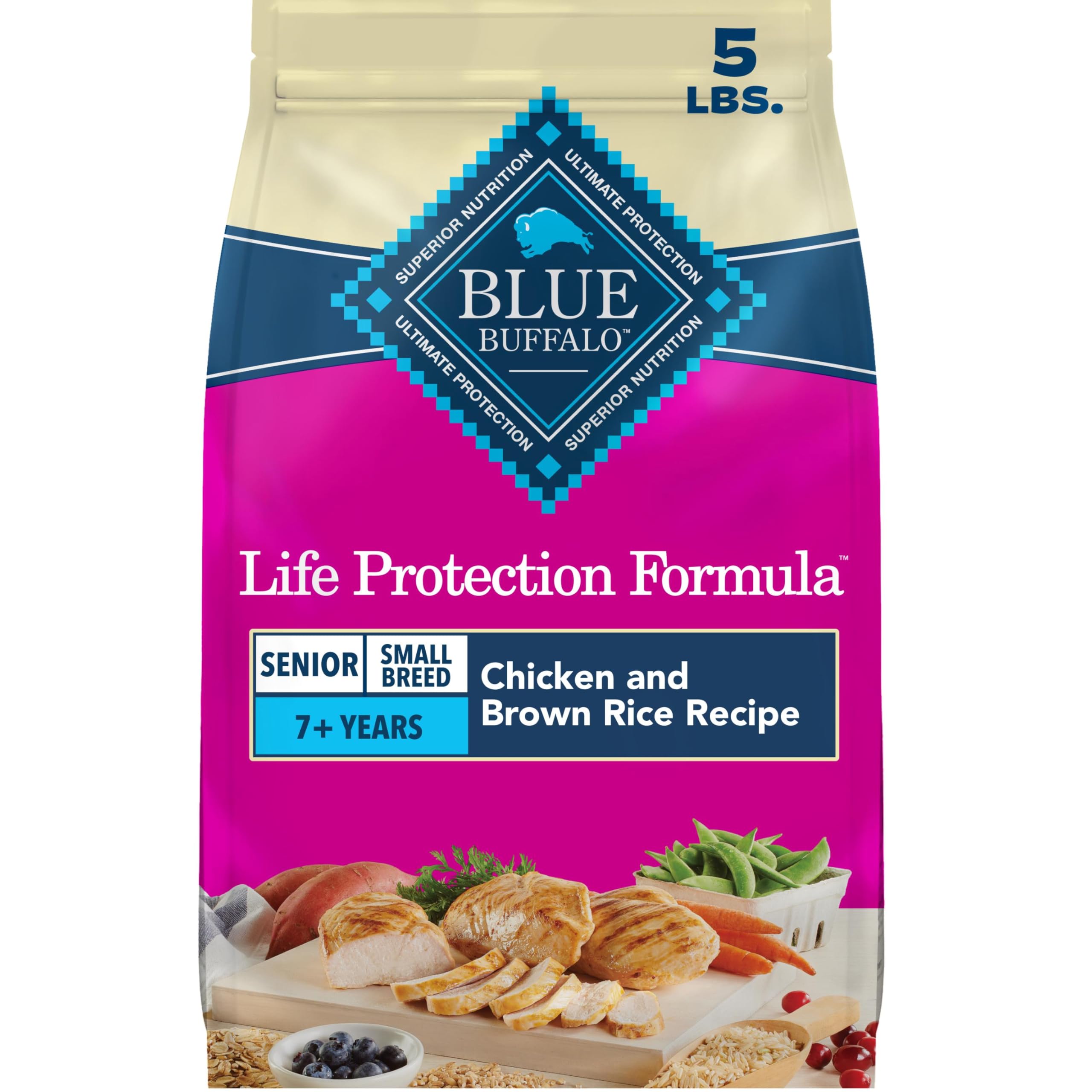 Blue Buffalo Life Protection Formula Chicken & Brown Rice Small Breed Senior Dry Dog Food, Supports Immunity With Antioxidant-Rich LifeSource Bits, Promotes Healthy Muscles, Skin & Coat Health, 5 lbs.