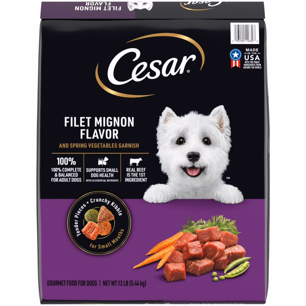Cesar Small Breed Dry Dog Food for Small Dogs, Filet Mignon Flavor and Spring Vegetables Garnish, 12 lb Bag