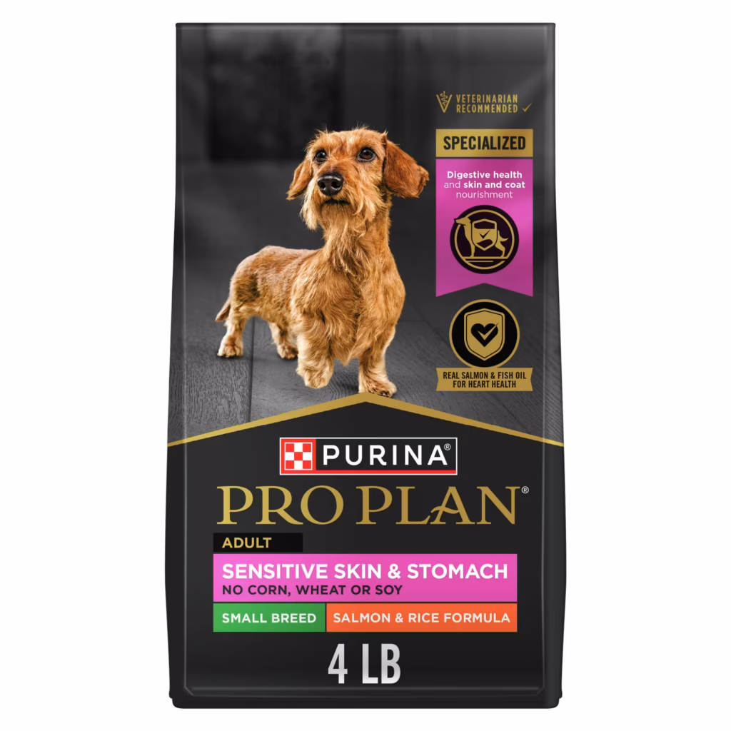 Purina Pro Plan Sensitive Skin and Stomach Dog Food Small Breed, Adult Salmon & Rice Formula - 4 lb. Bag