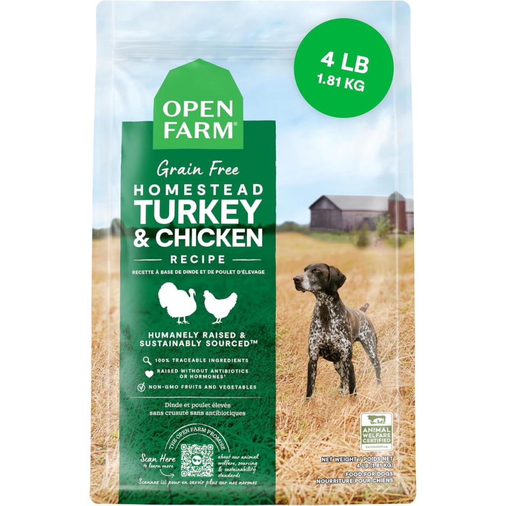 Open Farm Grain Free Dry Dog Food, Turkey and Chicken Kibble, 4lb Bag